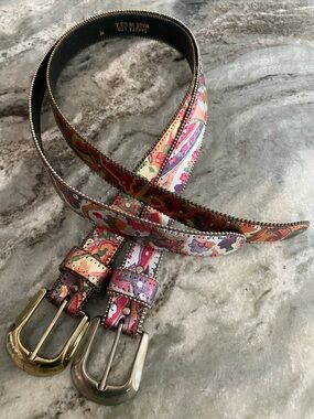 2 Vintage Dakota LTD metallic 80’s artsy belt. Size M silver/brass/gold
